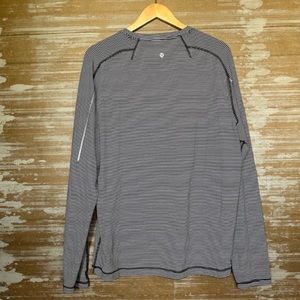 Lululemon Black White Stripe Long Sleeve Top Athleisure Running Mens XL
